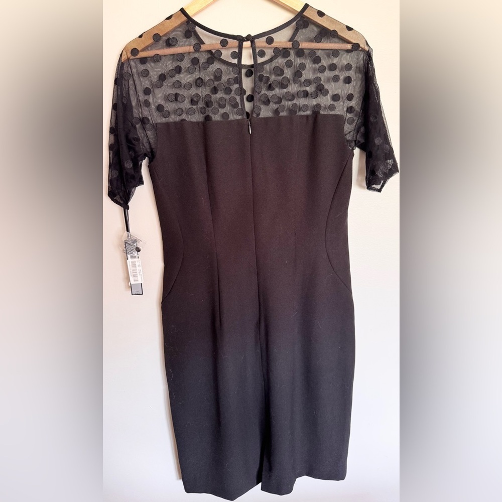 Tahari Arthur S Levine Black Dress Size 8 Sheer Polka Dot Mesh Yoke Sleeve NWT - Picture 2 of 7